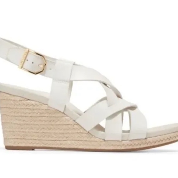 Cole Haan Crystal Leather Wedge Strappy Sandal White Size 6.5 - Picture 13 of 13